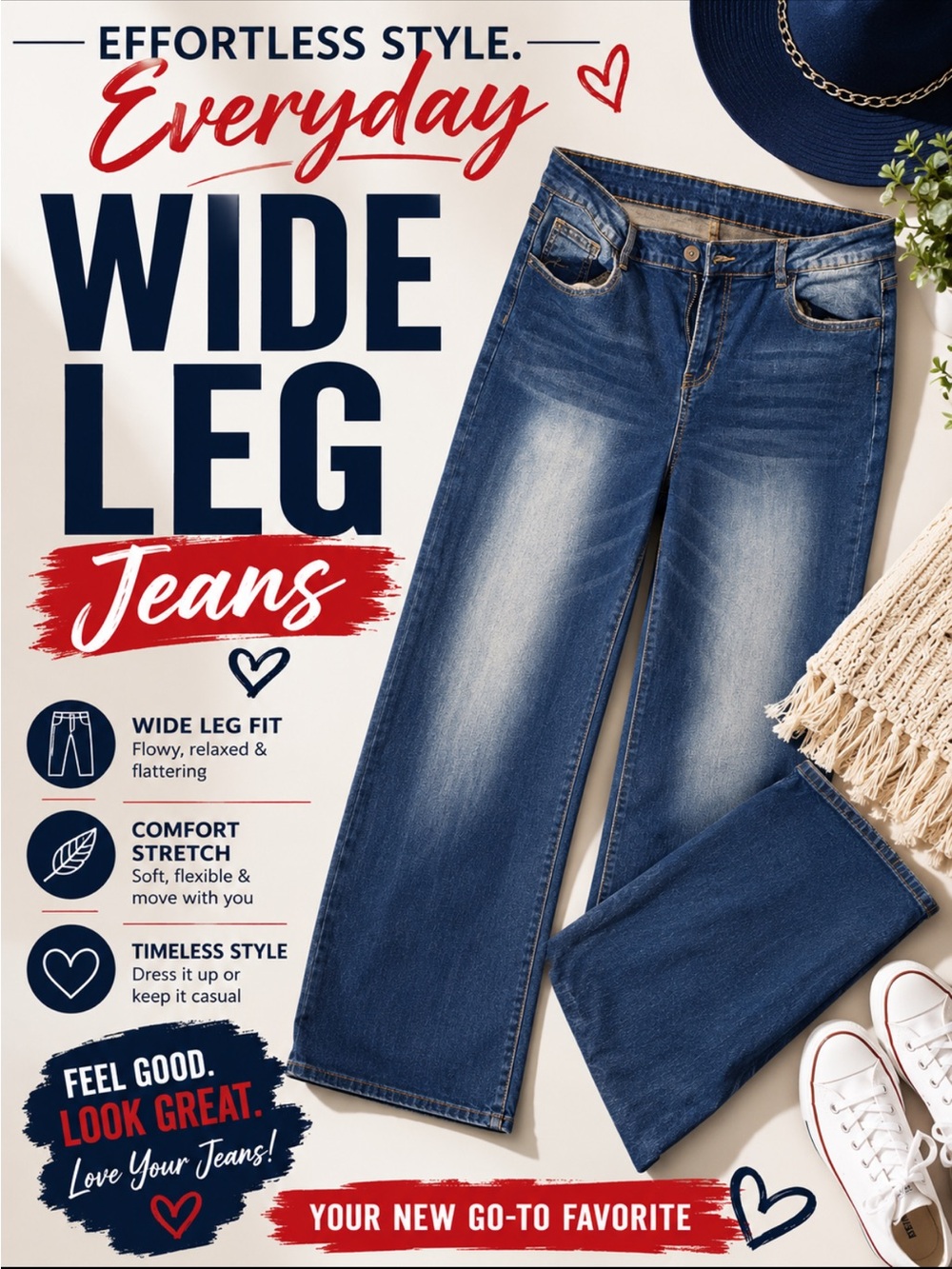 Everyday Wide Leg Jeans - Blue. XL. (14)